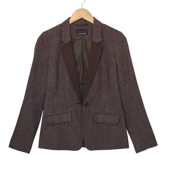Tinley Road Wool Blazer Brown Faux Suede Lapel Tailored Structured Jacket Size S - Picture 7 of 16